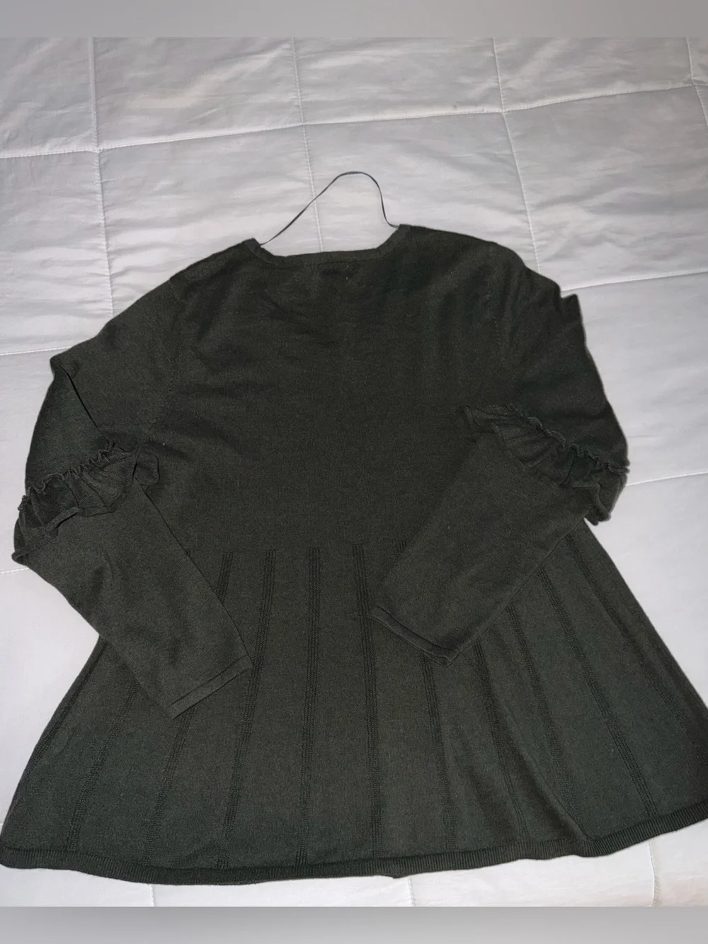 Women’s Green V-Neck Ruffle Sleeve Long-Sleeve Top - 2X